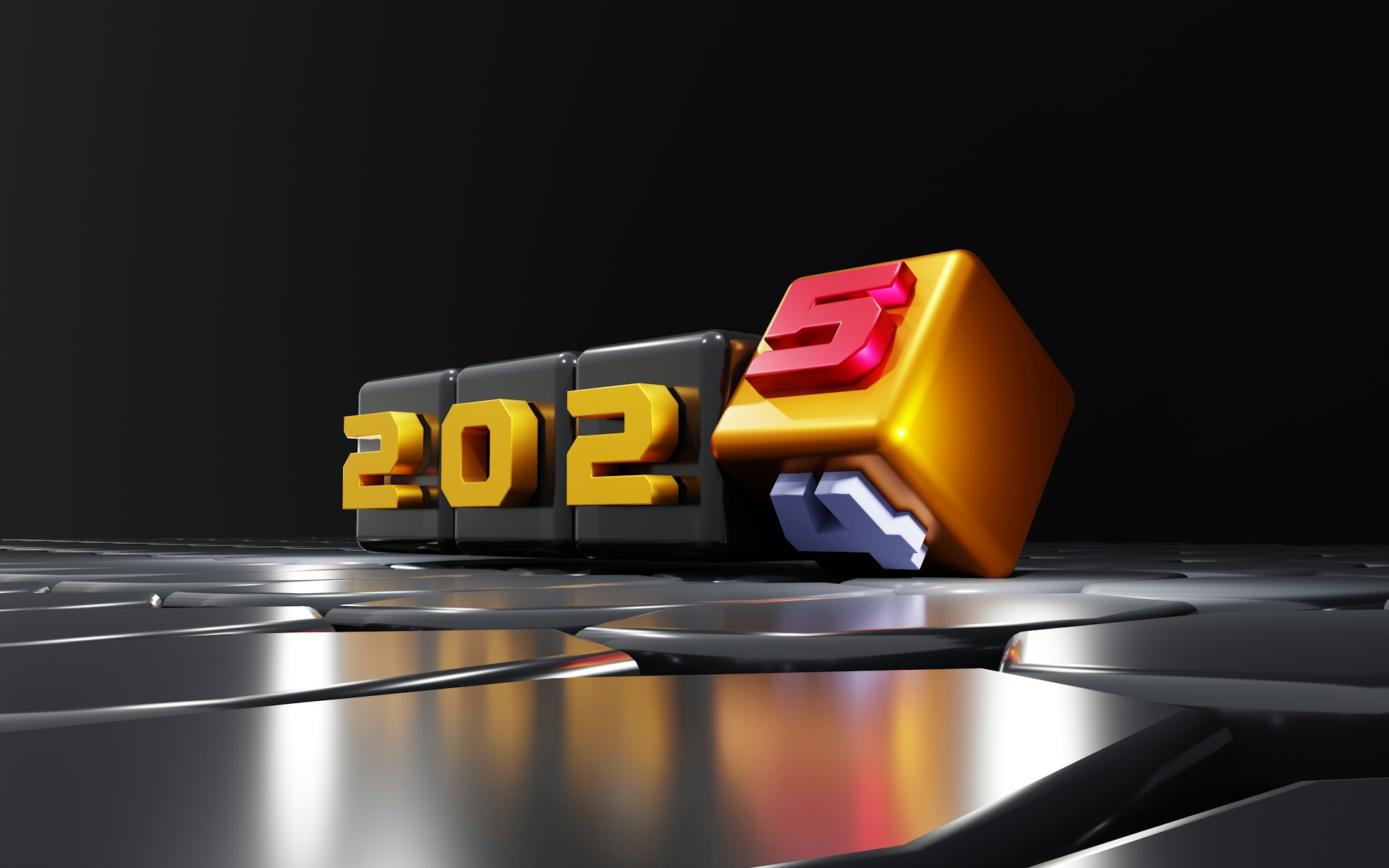 Four cubes with numbers on them which spell '2025.' (The first three cubes spell '202' and the last cube is rolling over from '4' to '5.')  Photo by BoliviaInteligente on Unsplash.