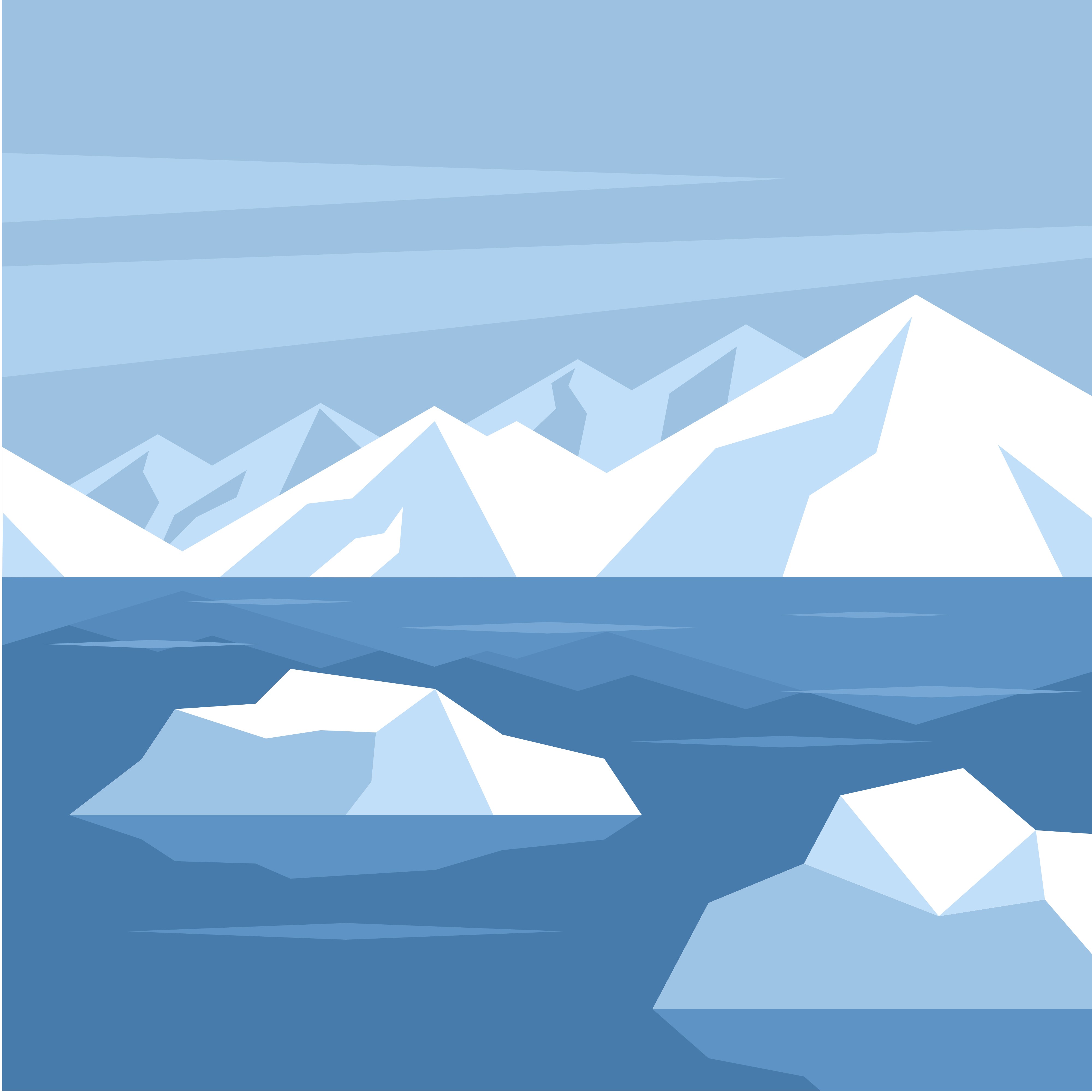 A vector drawing of icebergs in the water.  Illustration by Public domain vectors on Unsplash.